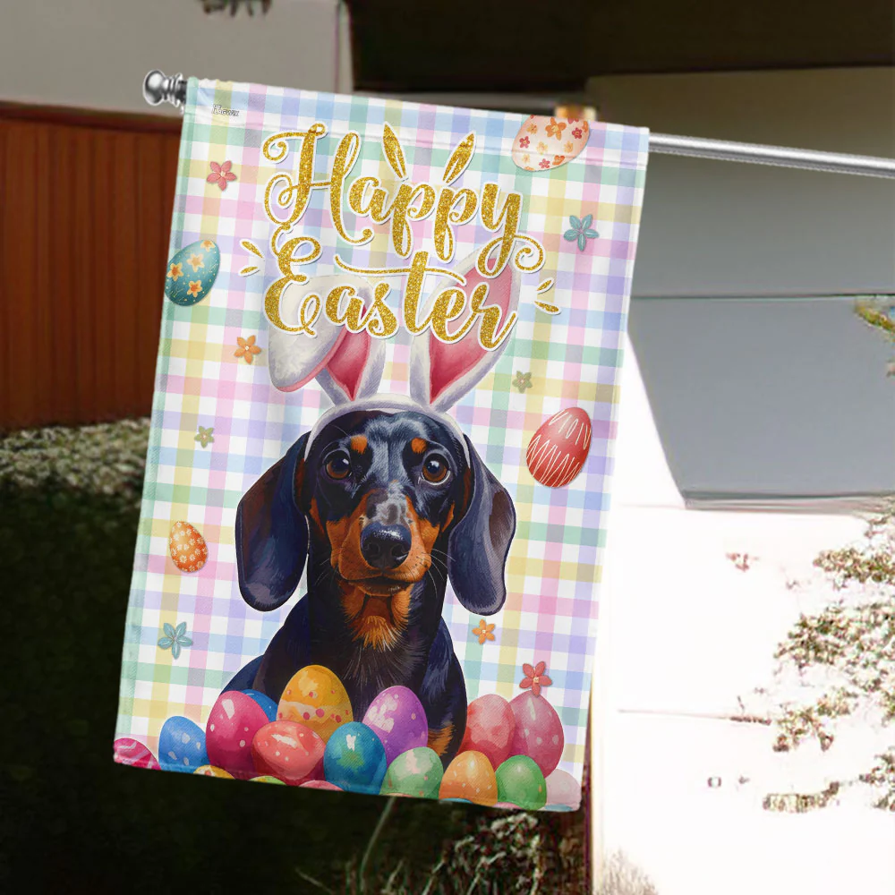 Dachshund Easter Flag Happy Easter Day - Dog Welcome Flag for Decor