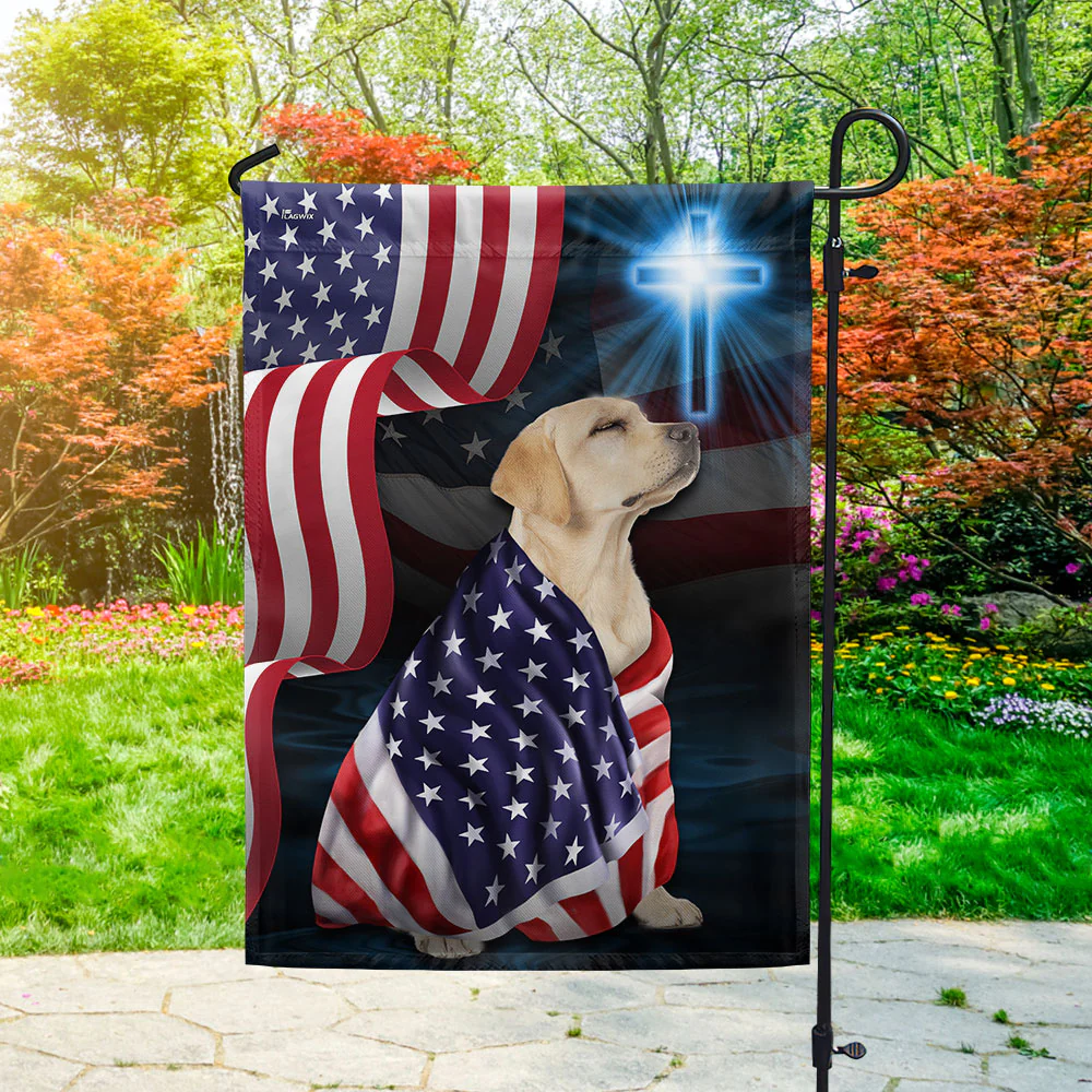 Bimipi American Flag - Yellow Labrador Retriever American Patriot Flag Wrapped in Glory MLN3132Fv1