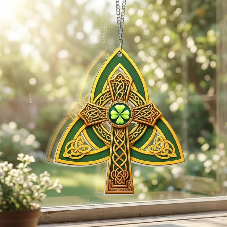 Irish Shamrock Celtic Knot Cross St. Patrick's Day Window Suncatcher