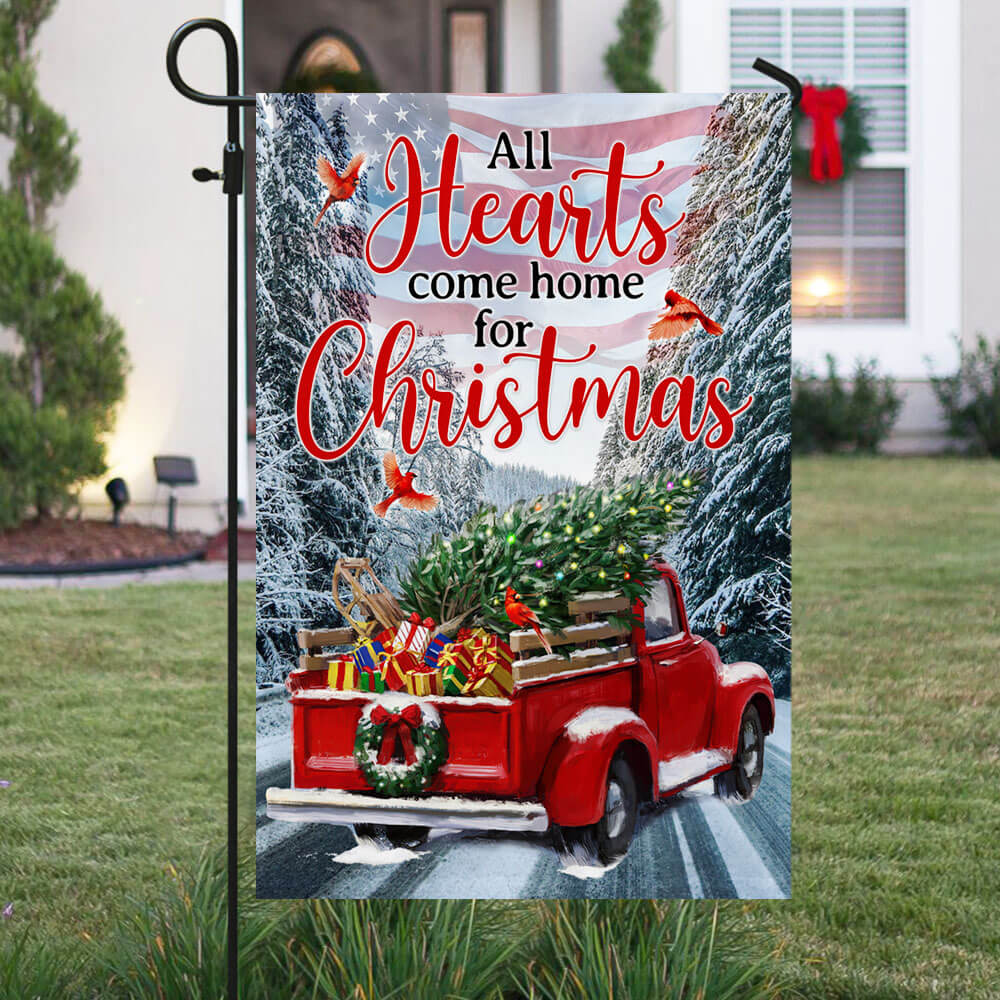 Red Truck American Flag All Hearts Come Home For Christmas Flag
