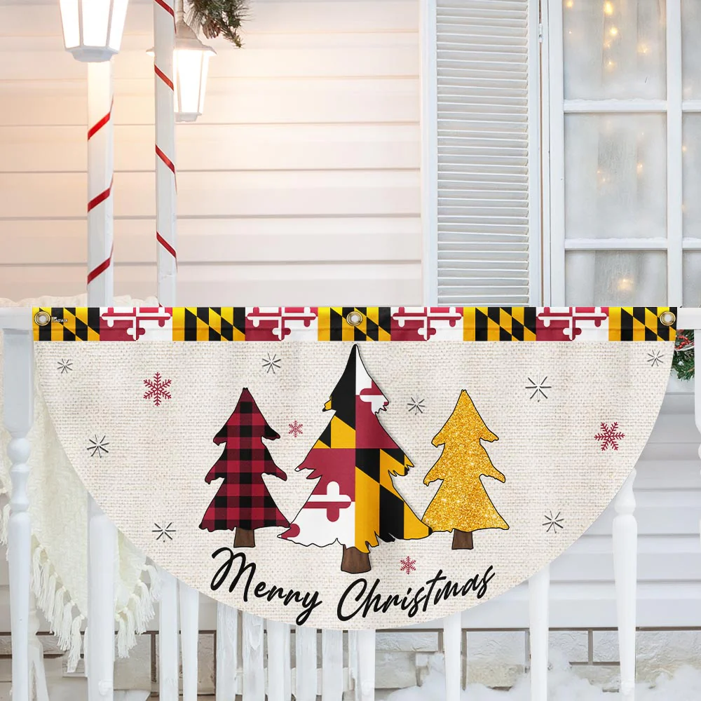 Maryland Christmas Flag Christmas Tree Maryland Christmas Non-Pleated Fan Flag