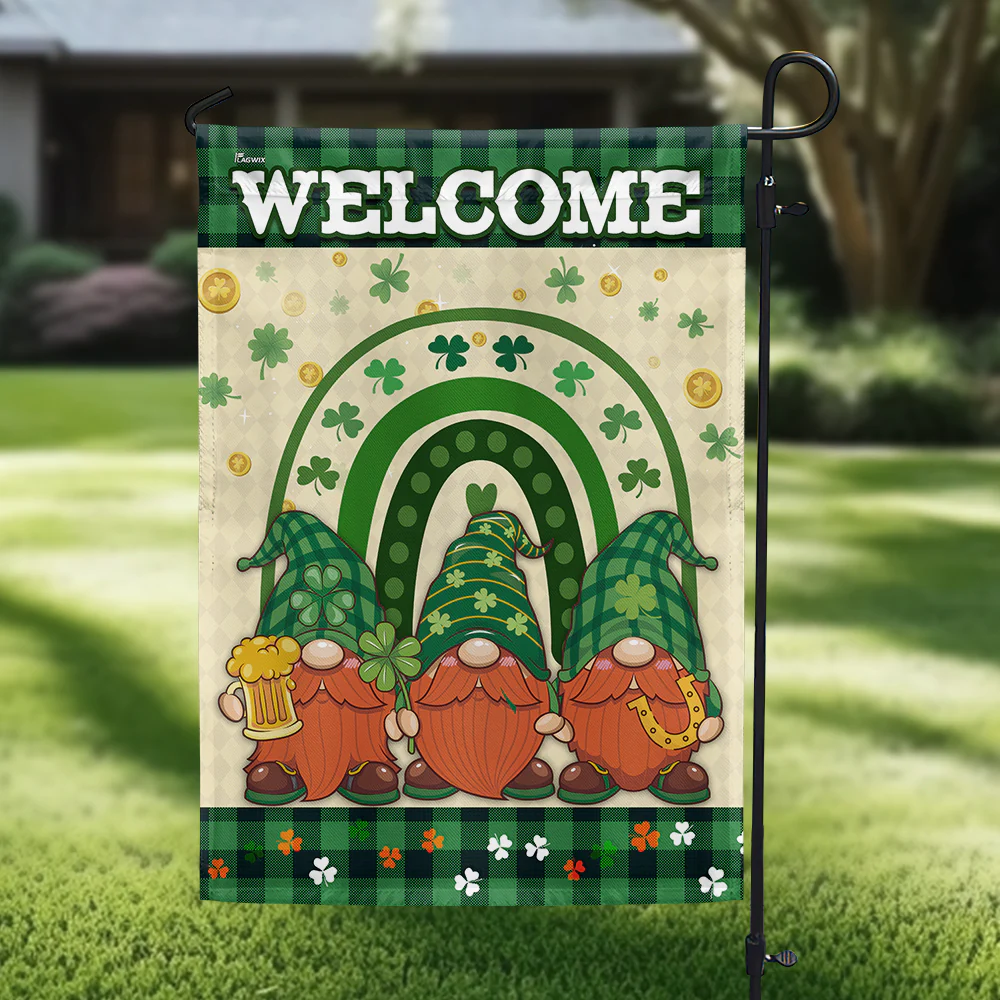 Irish Gnomes Happy Saint Patrick's Day Welcome Flag