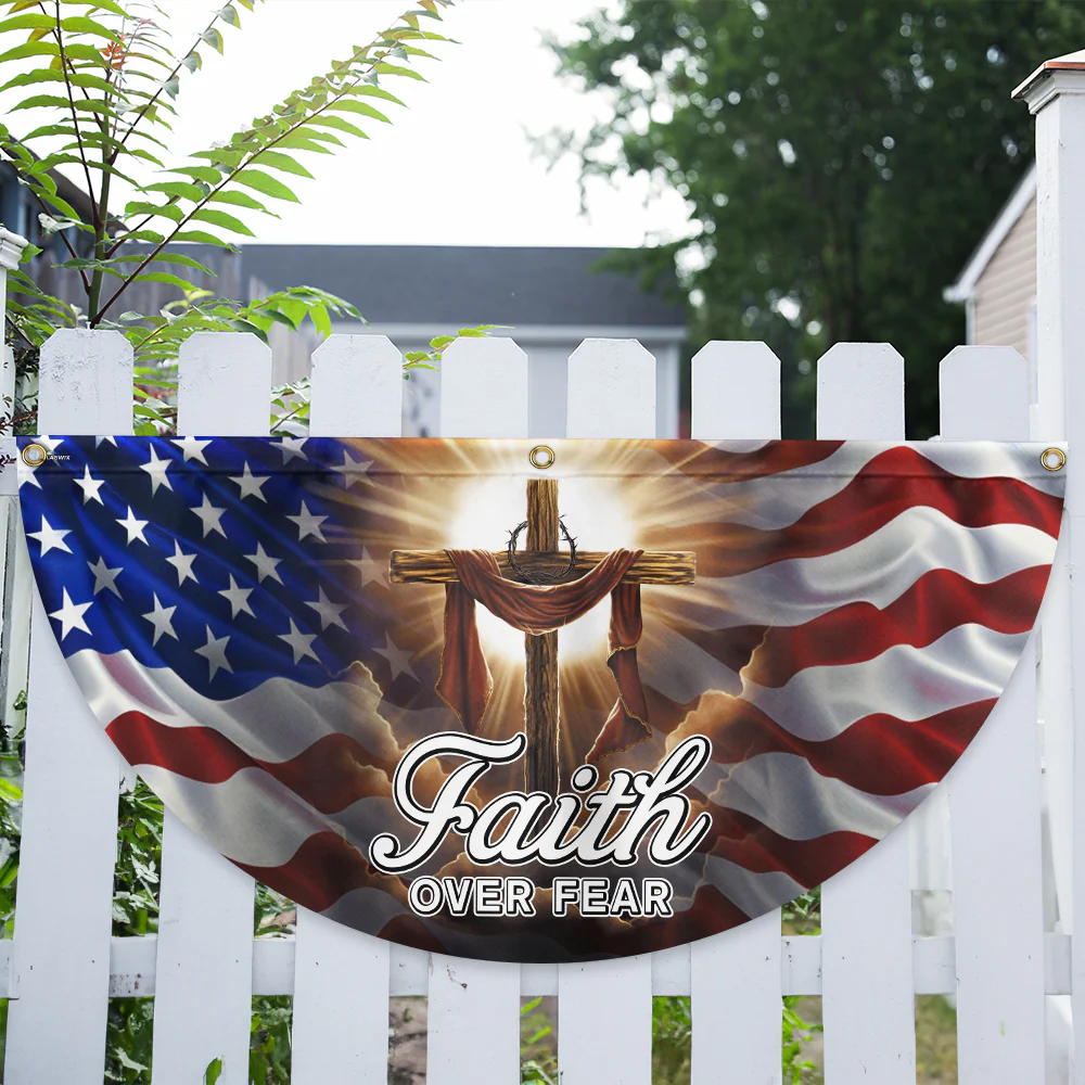 Christian Cross Jesus Christ Faith Over Fear Non-Pleated Fan Flag