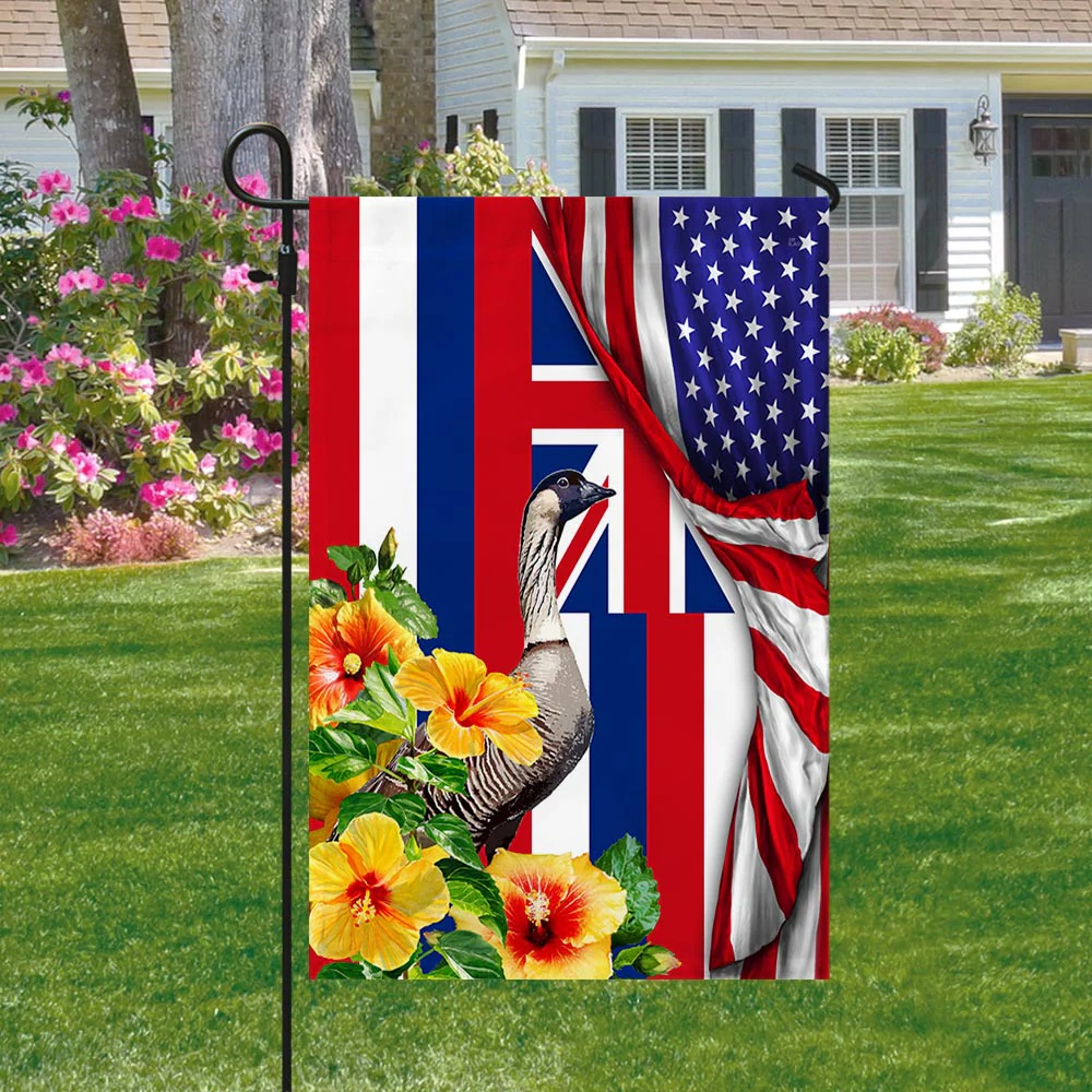 Bimipi American Flag - Hawaii State Hibiscus Flower and Nene, Hawaiian American Flag TPT928Fv3