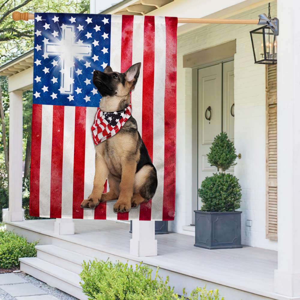 Bimipi American Flag - Patriotic German Shepherd Christian Cross American Flag Wrapped in Glory