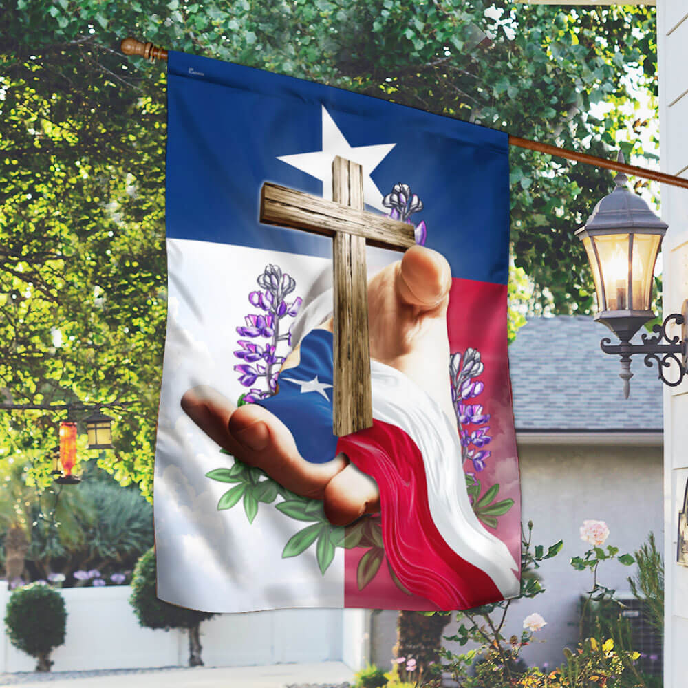 Texas Flag Jesus Christian Cross Texas Bluebonnet Flag