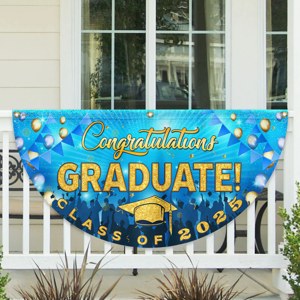 Happy Graduation, Congratulation Graduate Class of 2025  Non-Pleated Fan Flag