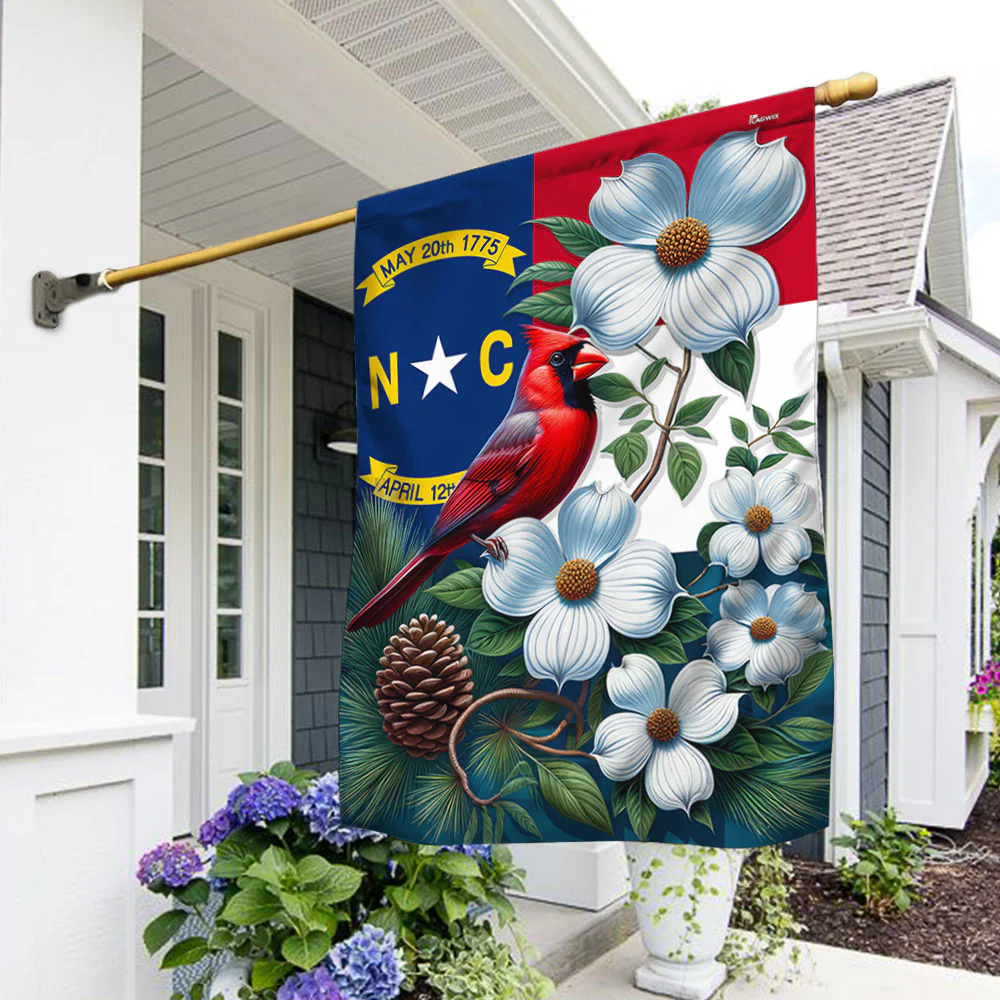Bimipi North Carolina State Cardinal and Dogwood Flower Flag
