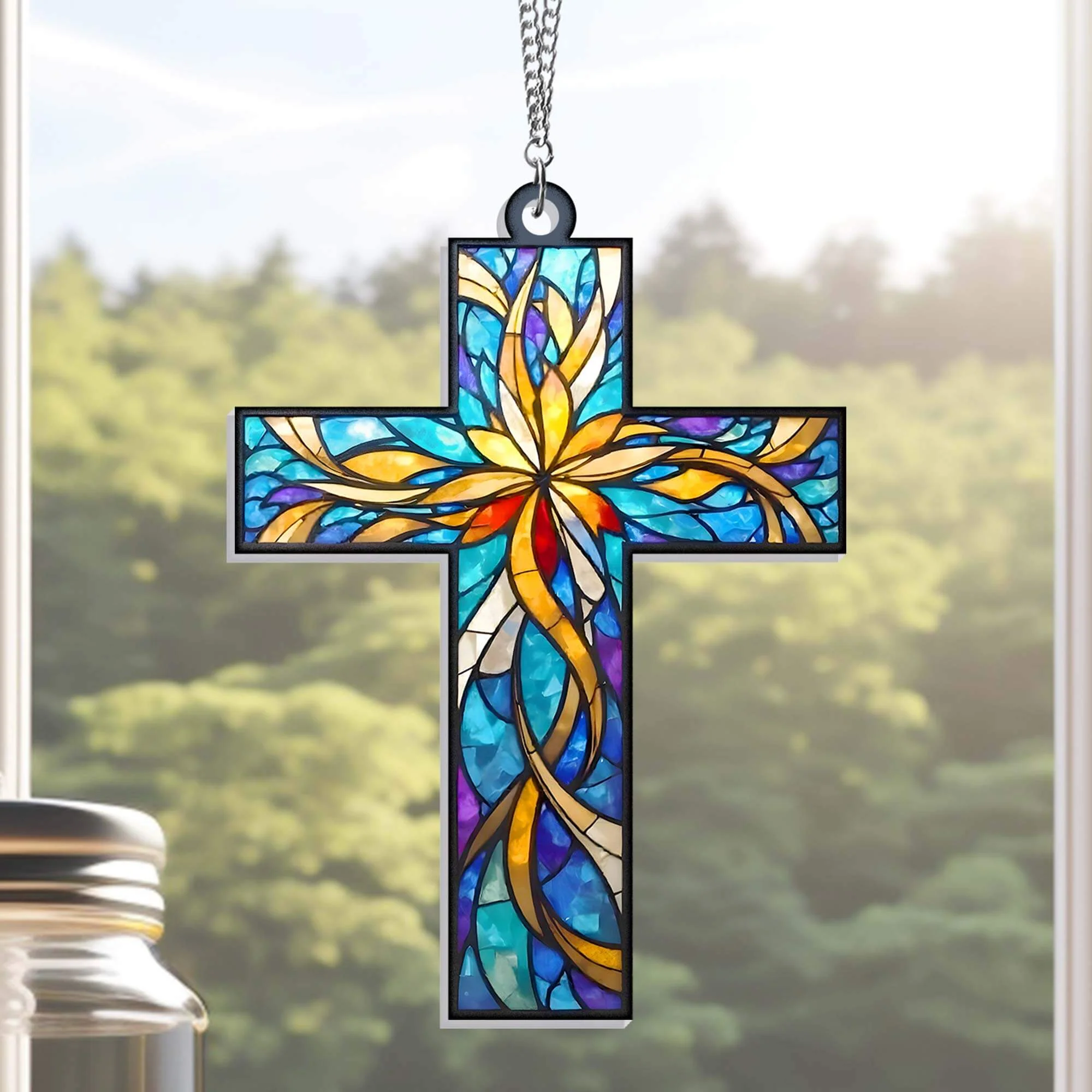 Christian Cross Suncatcher Hanging Sign