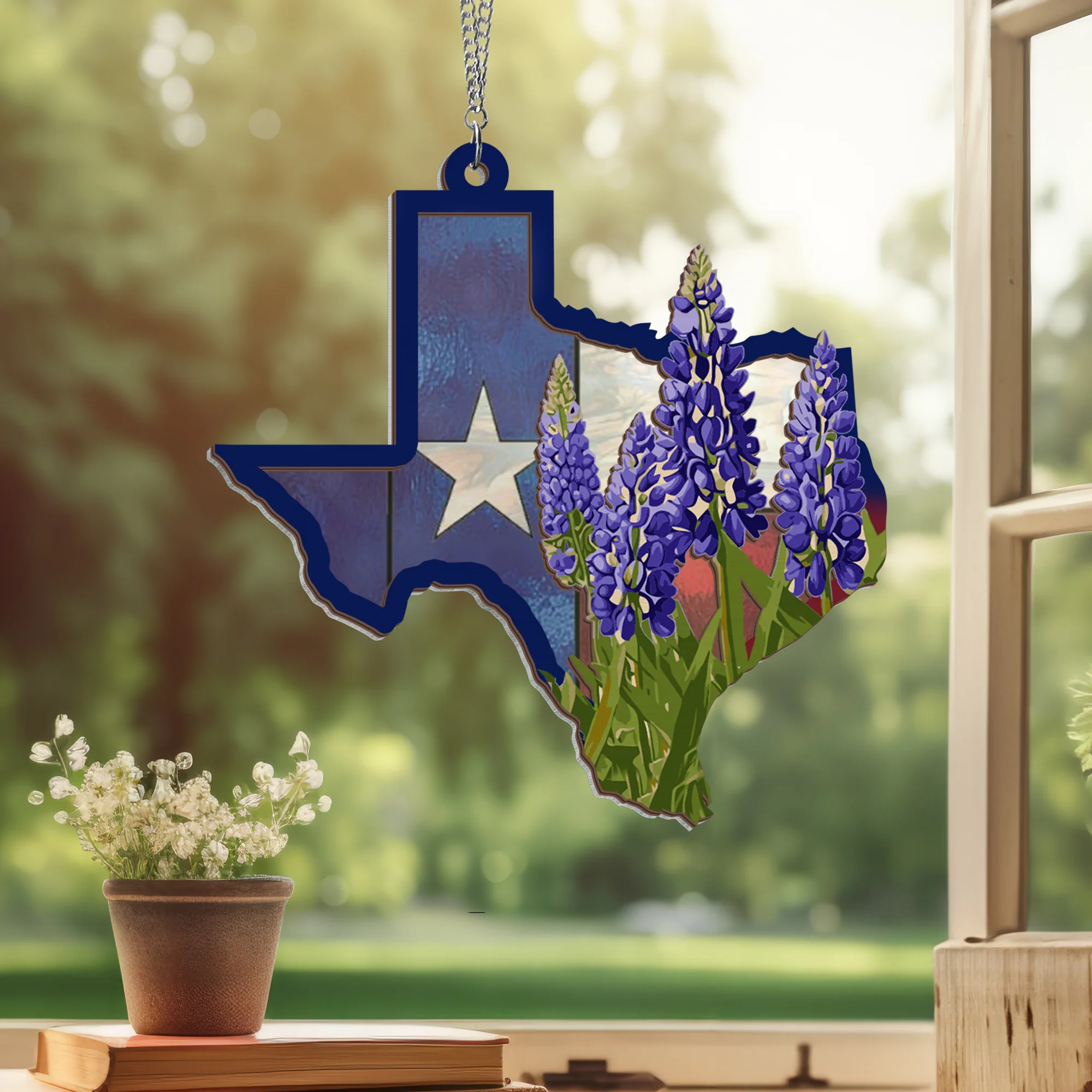 Texas Bluebonnet 2 Layered Hanging Suncatcher