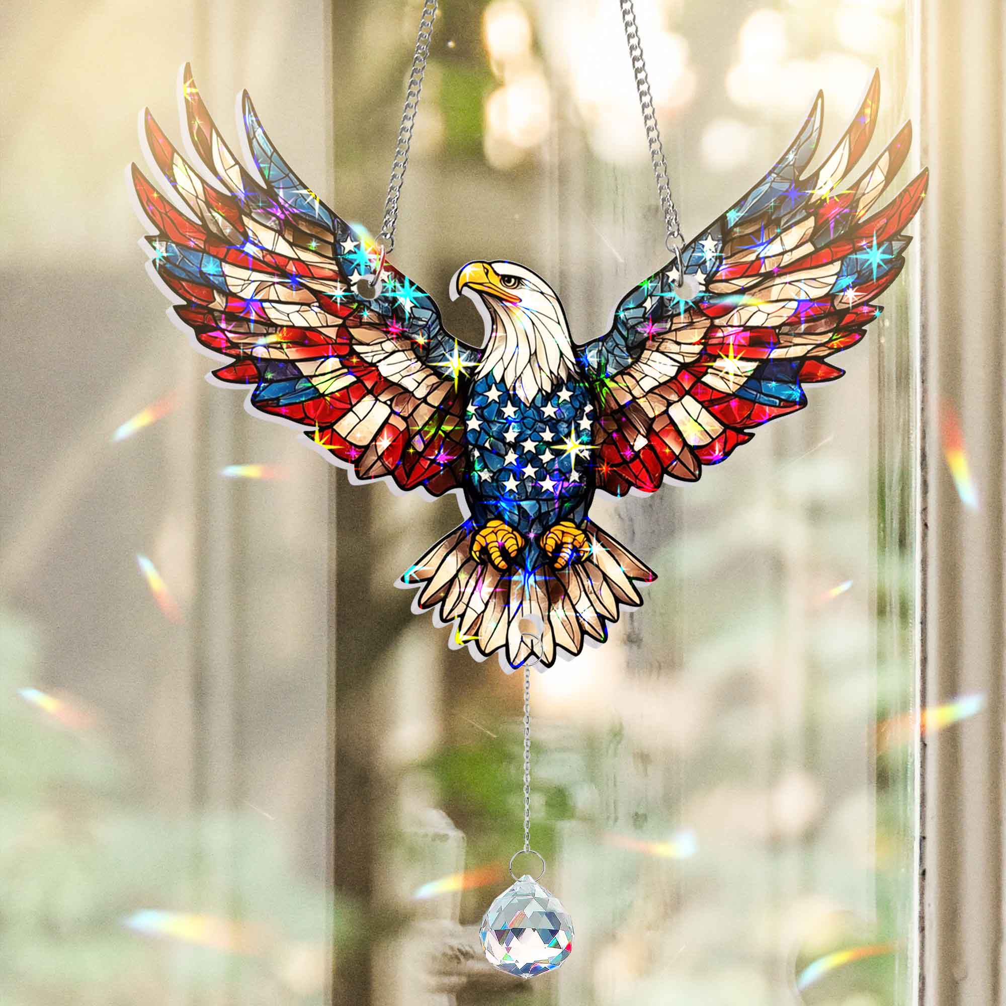 Patriotic Eagle Hologram Window Hanging