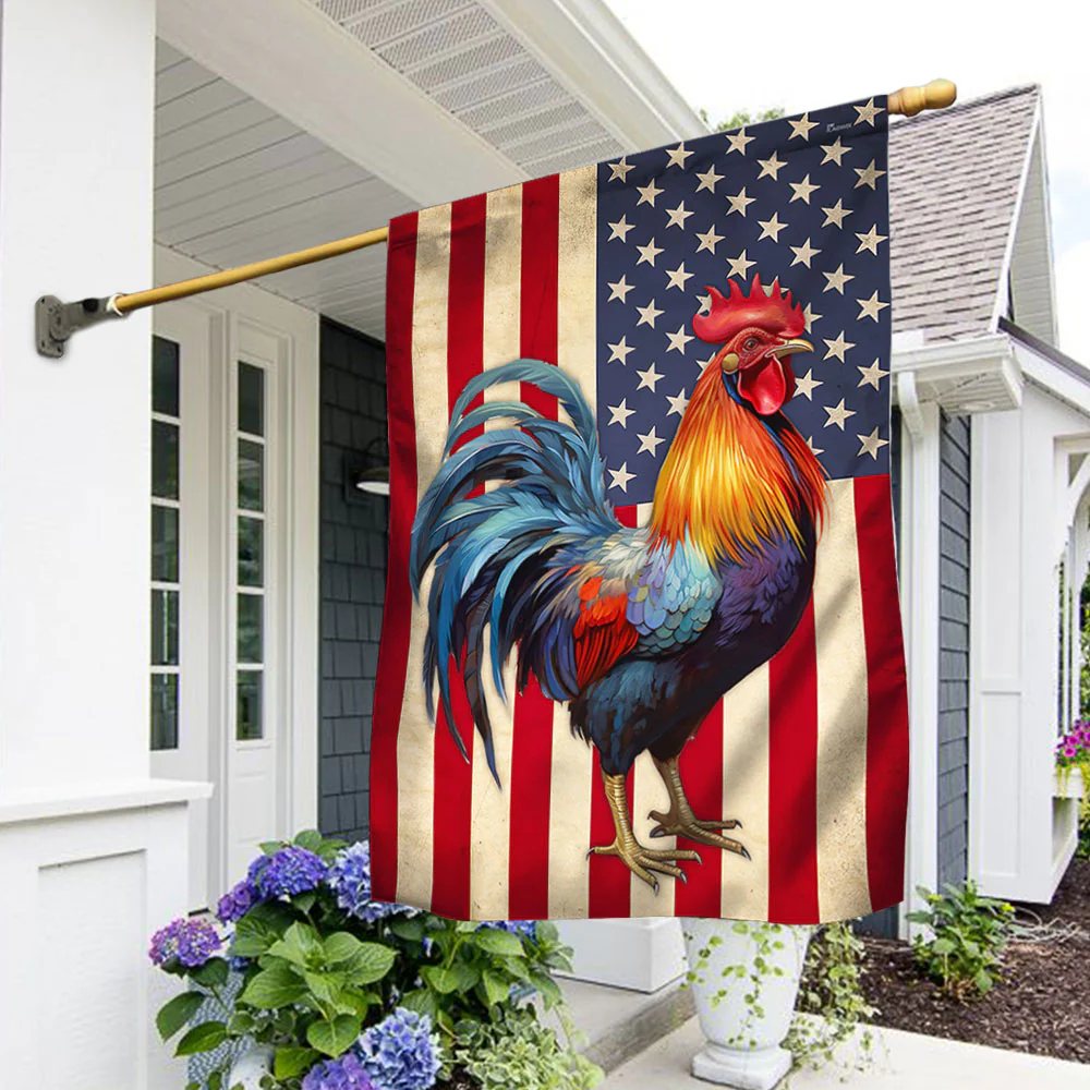 Patriotic Rooster American Flag, Farm Flag