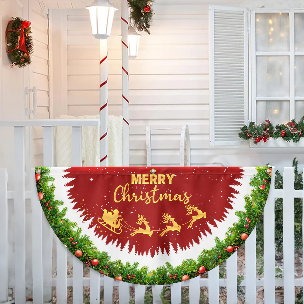 Merry Christmas Santa Claus Reindeer Non-Pleated Fan Flag