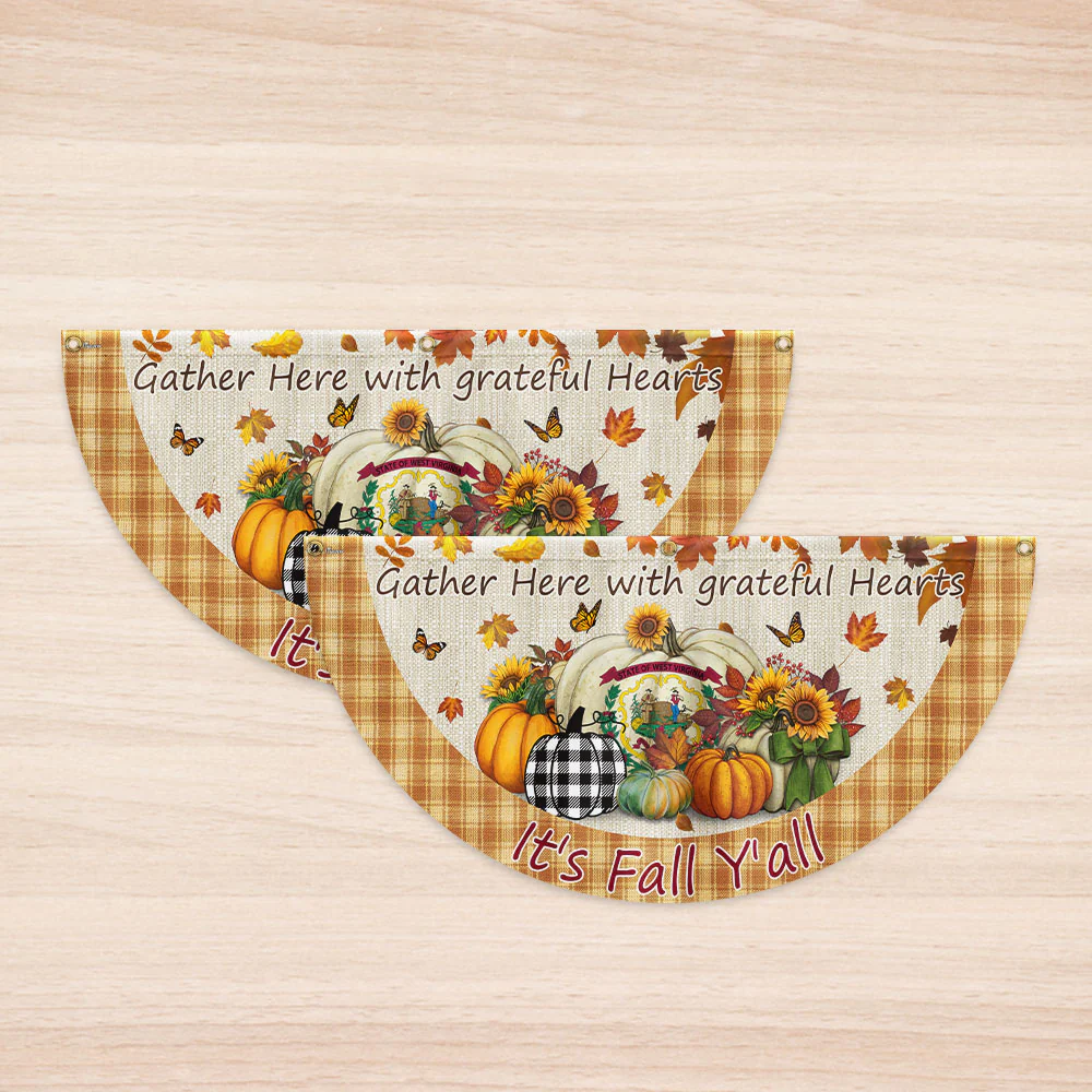 Fall  West Virginia Flag It's Fall Y'all Halloween Pumpkin Thanksgiving Non-Pleated Fan Flag