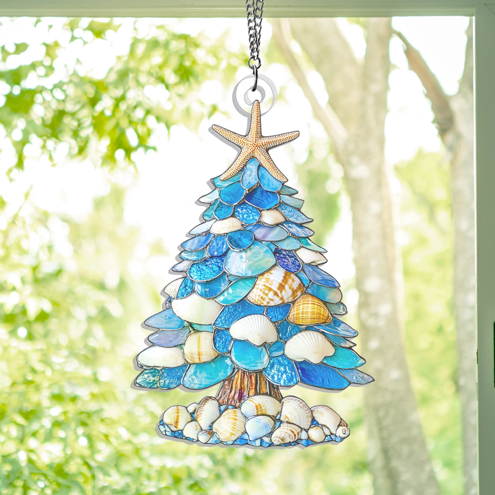 Coastal Beach Christmas Tree Suncatcher Acrylic Hanging