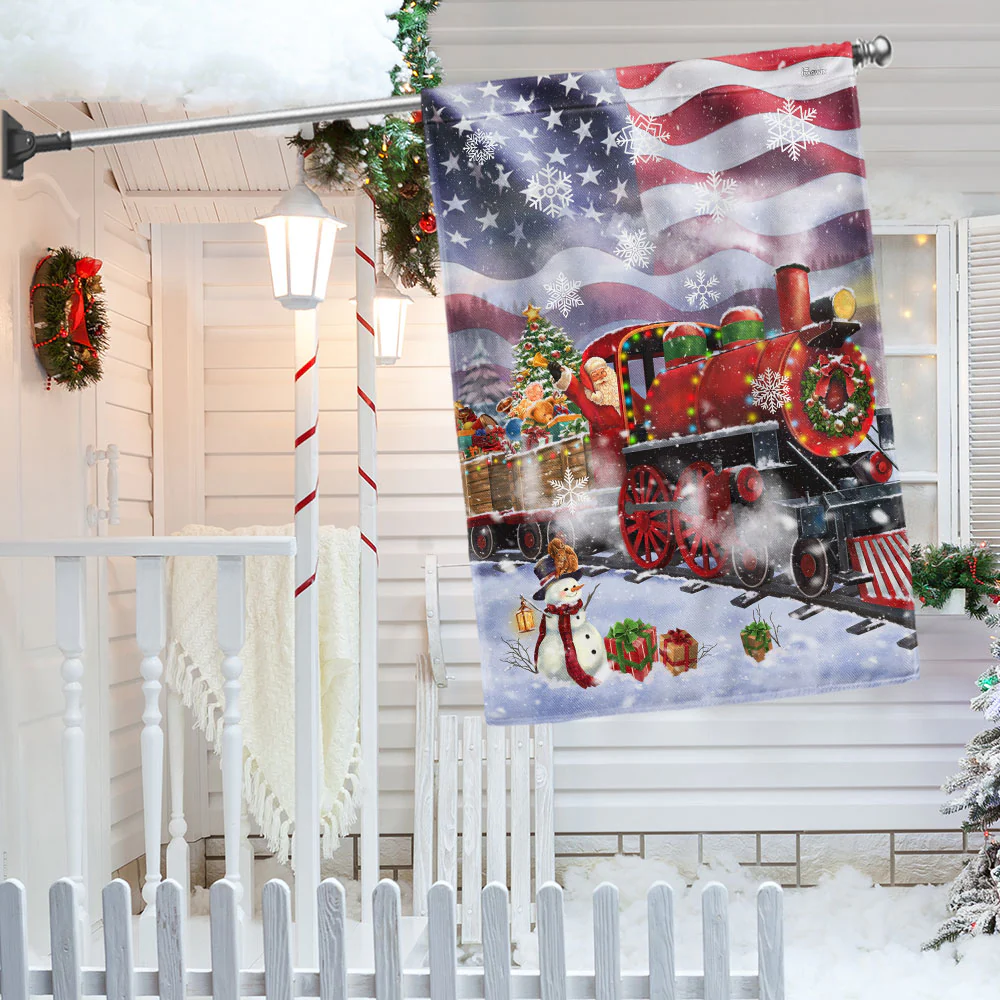 Santa Claus On the Christmas Train American Flag