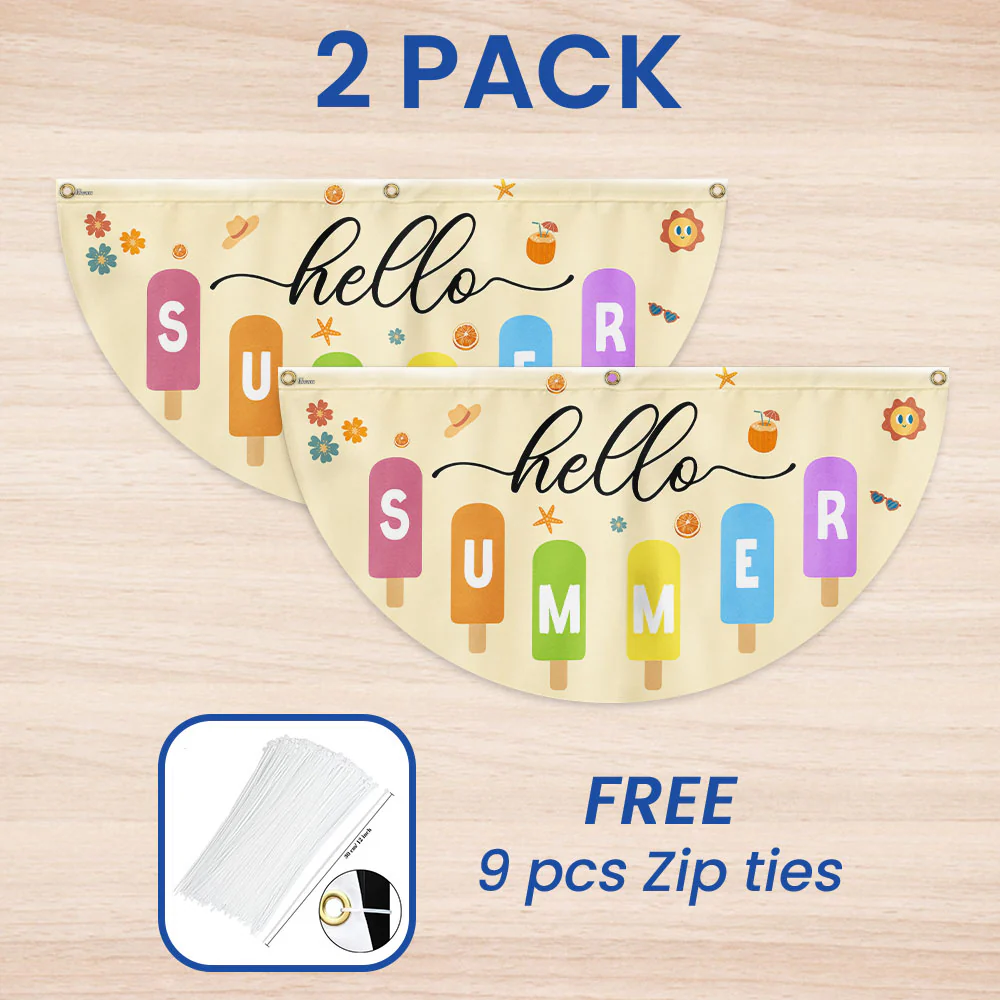 Hello Summer Ice Cream Non-Pleated Fan Flag