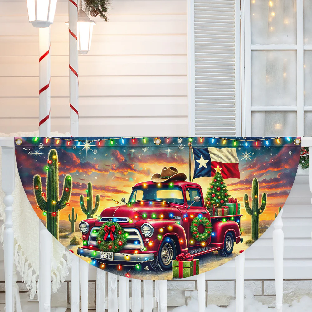 Texas Christmas Truck Non-Pleated Fan Flag