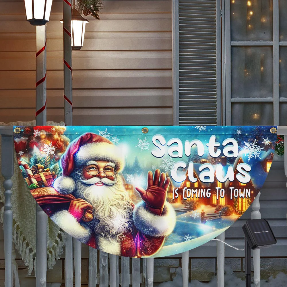 Santa Claus Is Coming Christmas Solar Led Fan Flag