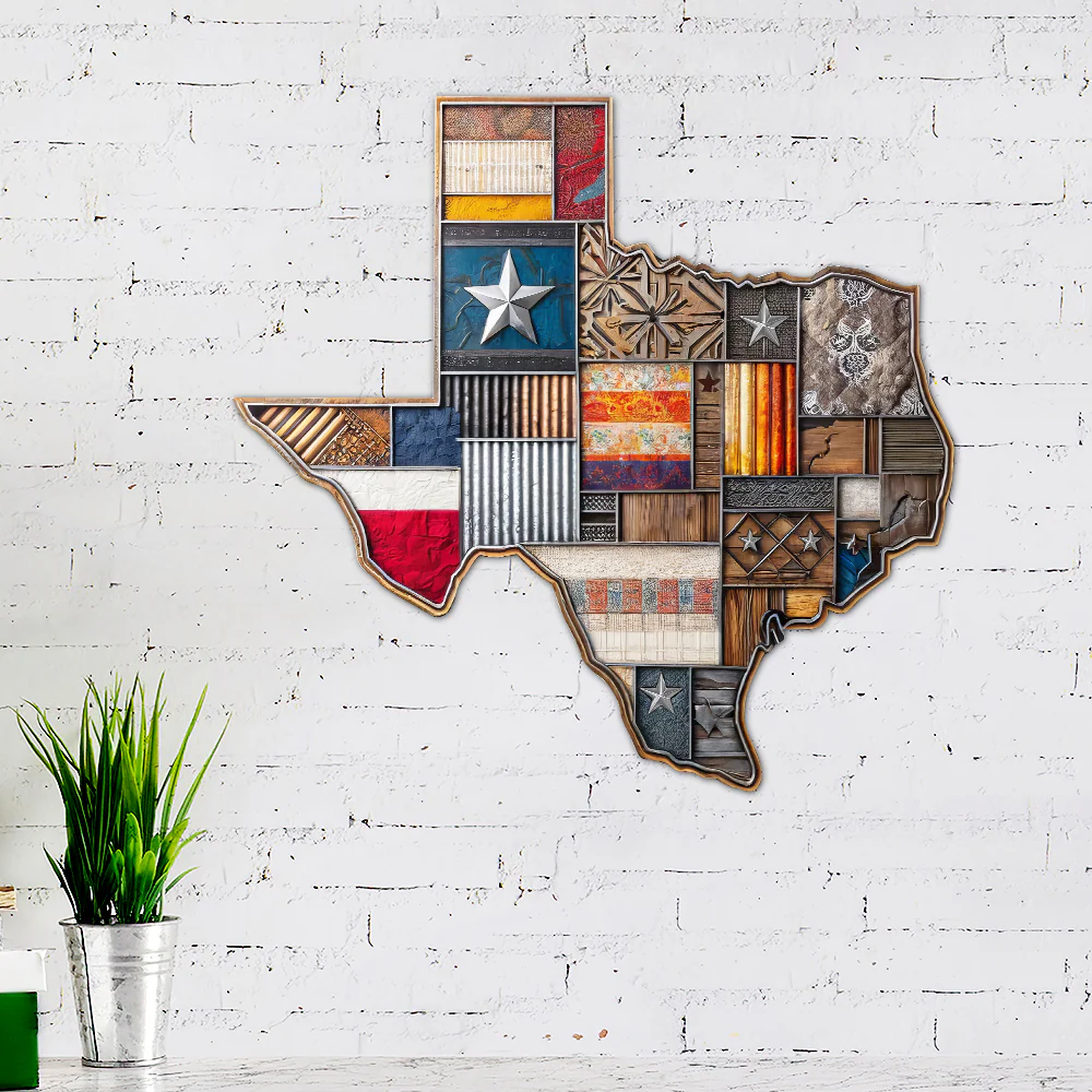 Texas Map Patterns Hanging Metal Sign