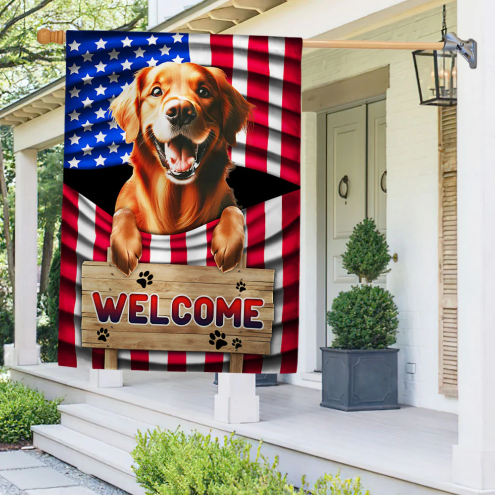 Bimipi  Red Golden Retriever Dog Welcome American Flag TQN1135Fv2b