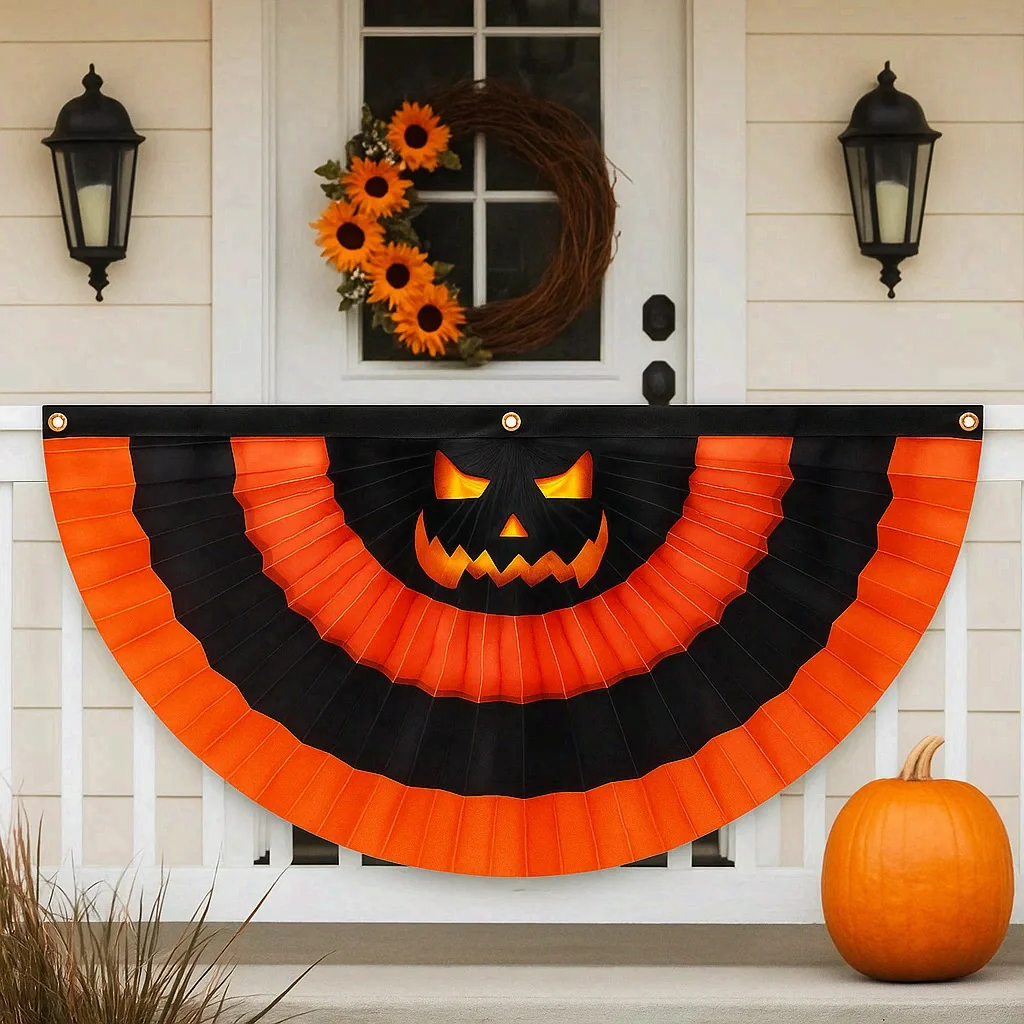 Halloween Scary Pumpkin Jack-o'-lanterns Non-Pleated Fan Flag