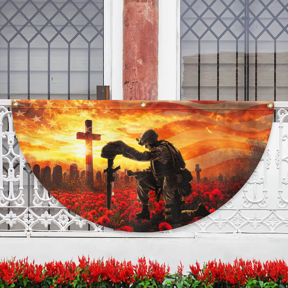 Memorial Day Honors Fallen Veterans Military Patriotic Non-Pleated Fan Flag