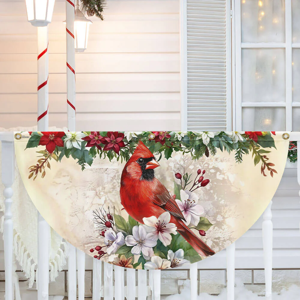 Cardinal Bird Winter Christmas Non-Pleated Fan Flag