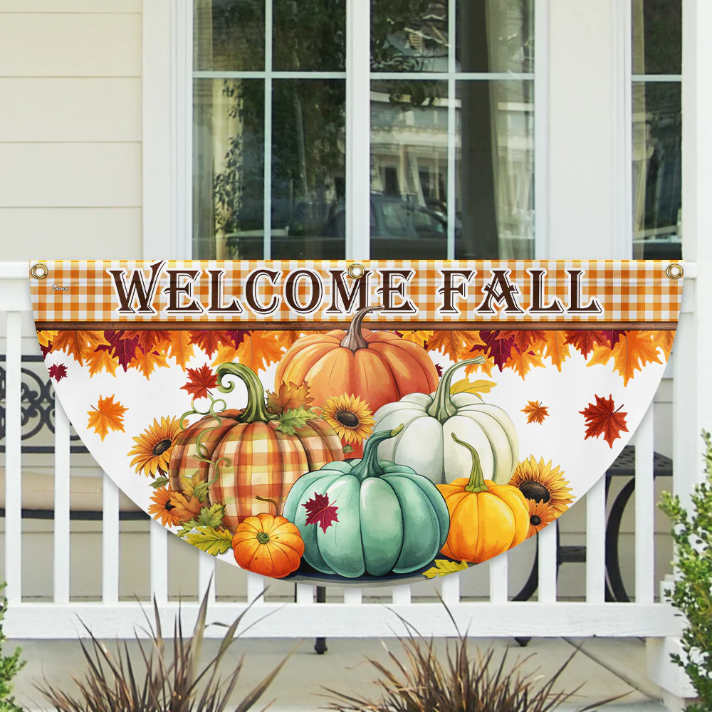 Welcome Fall Pumpkins Non-Pleated Fan Flag