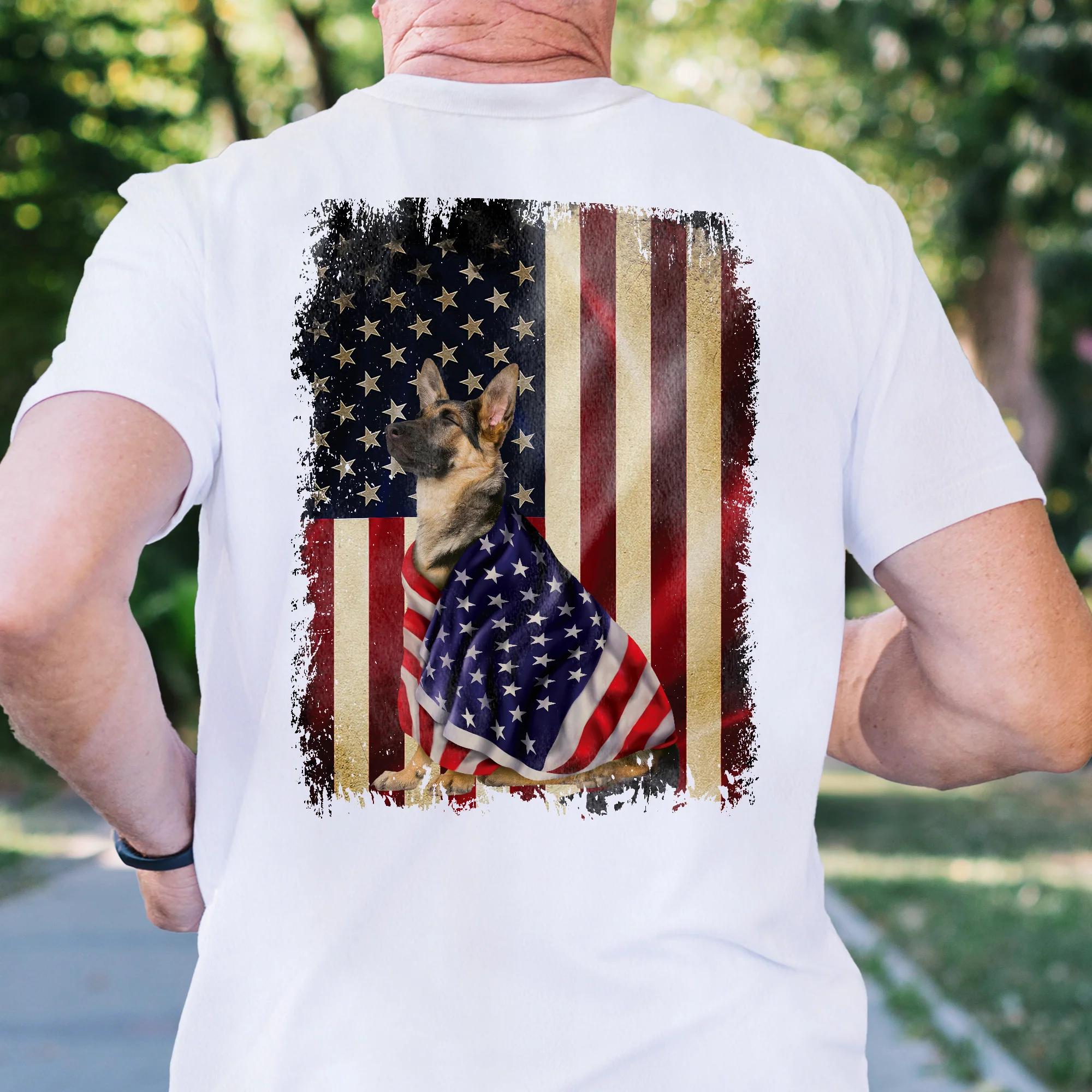 German Shepherd American Patriot T-Shirt Wrapped in Glory