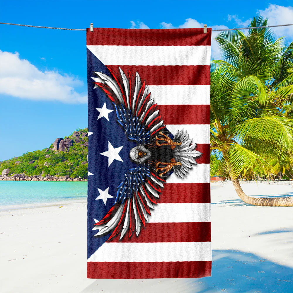 Patriotic American Eagle Happy Beach Towel