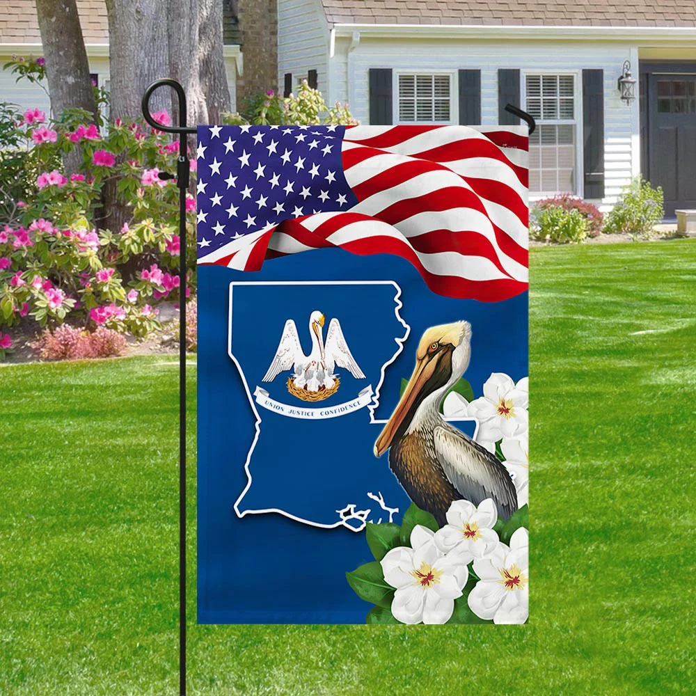 Louisiana State With Brown Pelican and Magnolia, Louisiana Flag TPT775Fv5