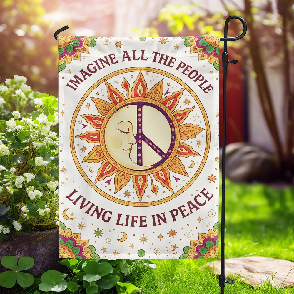 Woodstock Hippie Peace Flag, Peace Sign Imagine All the People Boho Decor