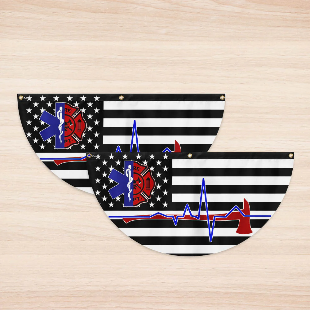 EMT Firefighter American Non-Pleated Fan Flag