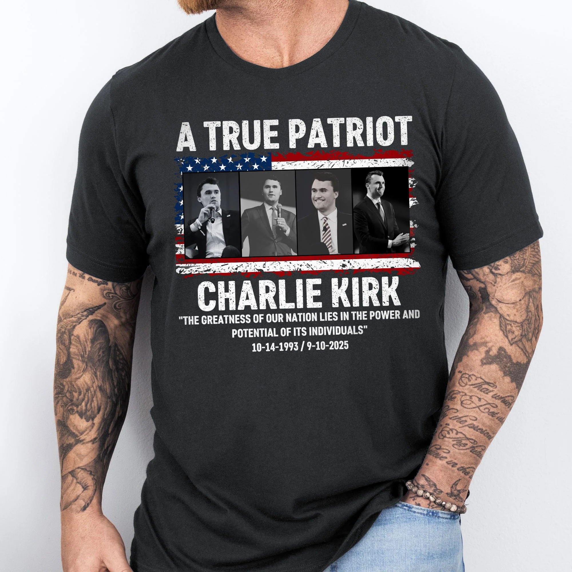 Charlie Kirk Tribute T-Shirt - USA Flag Patriot Memorial Shirt