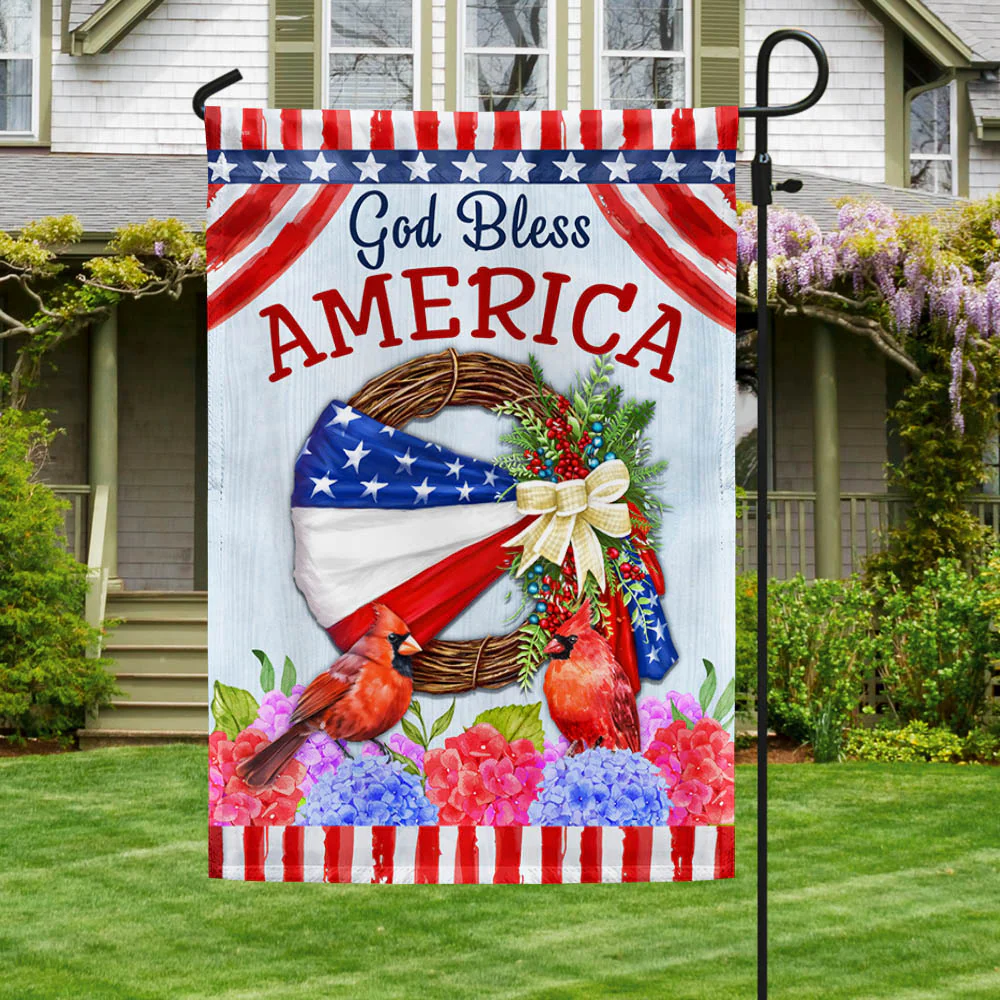Bimipi American Flag - God Bless America American Wreath Cardinal Flag