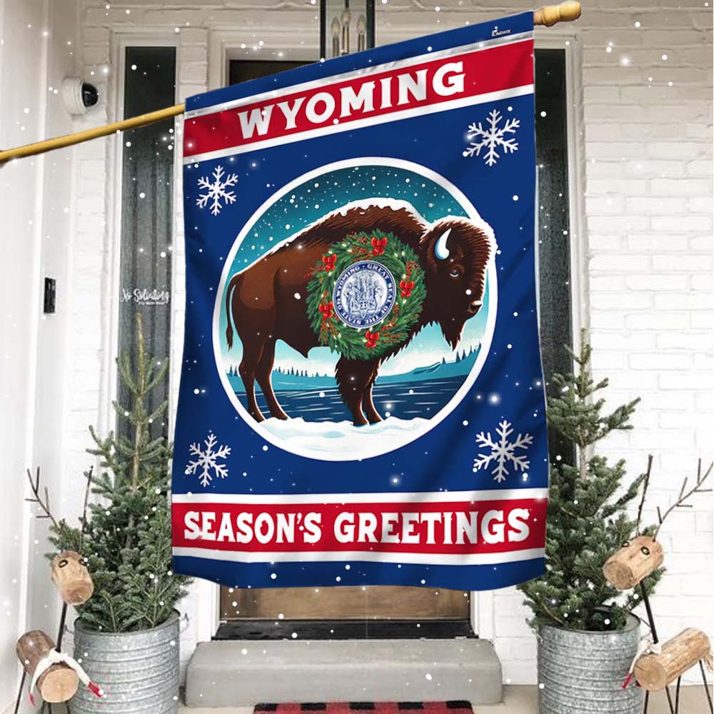 Wyoming Christmas Season's Greetings Flag
