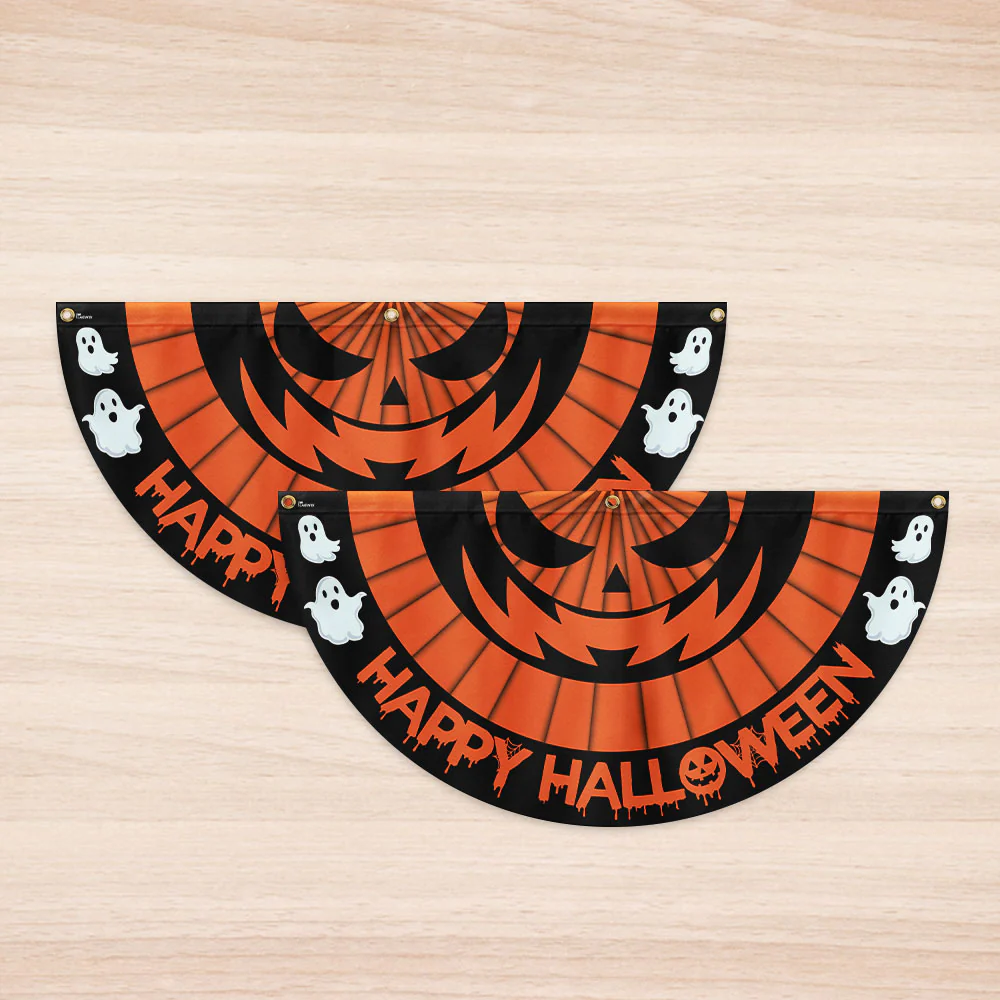 Happy Halloween Scary Pumpkin Non-Pleated Fan Flag
