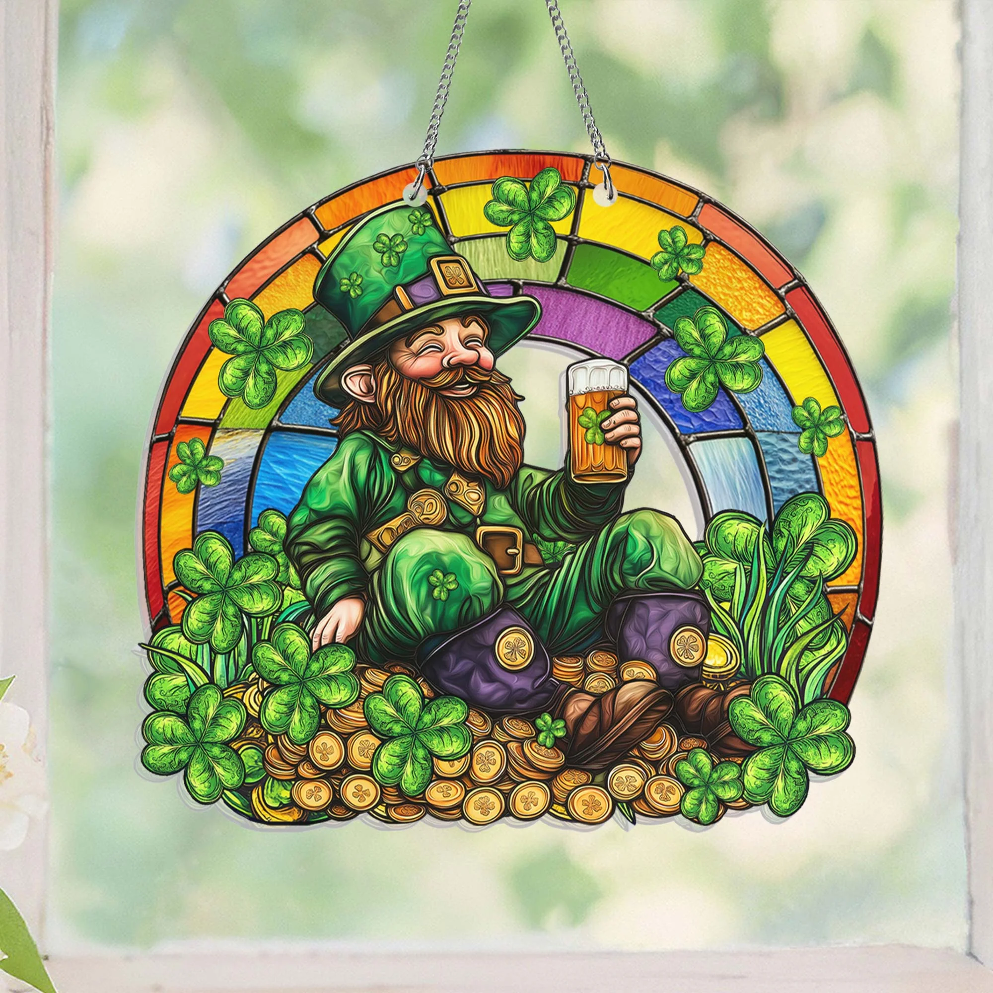 St. Patrick's Day Irish Rainbow Leprechaun Acrylic Suncatcher Hanging