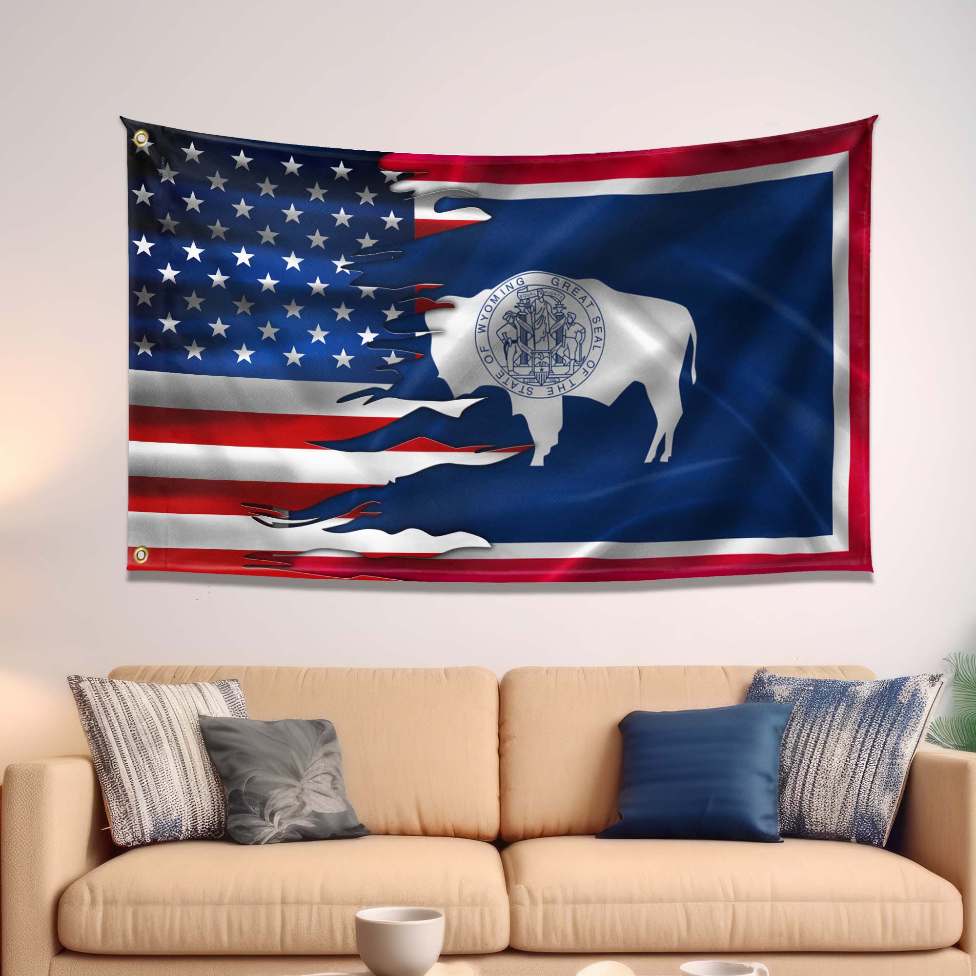 Wyoming And American Dorm Flag