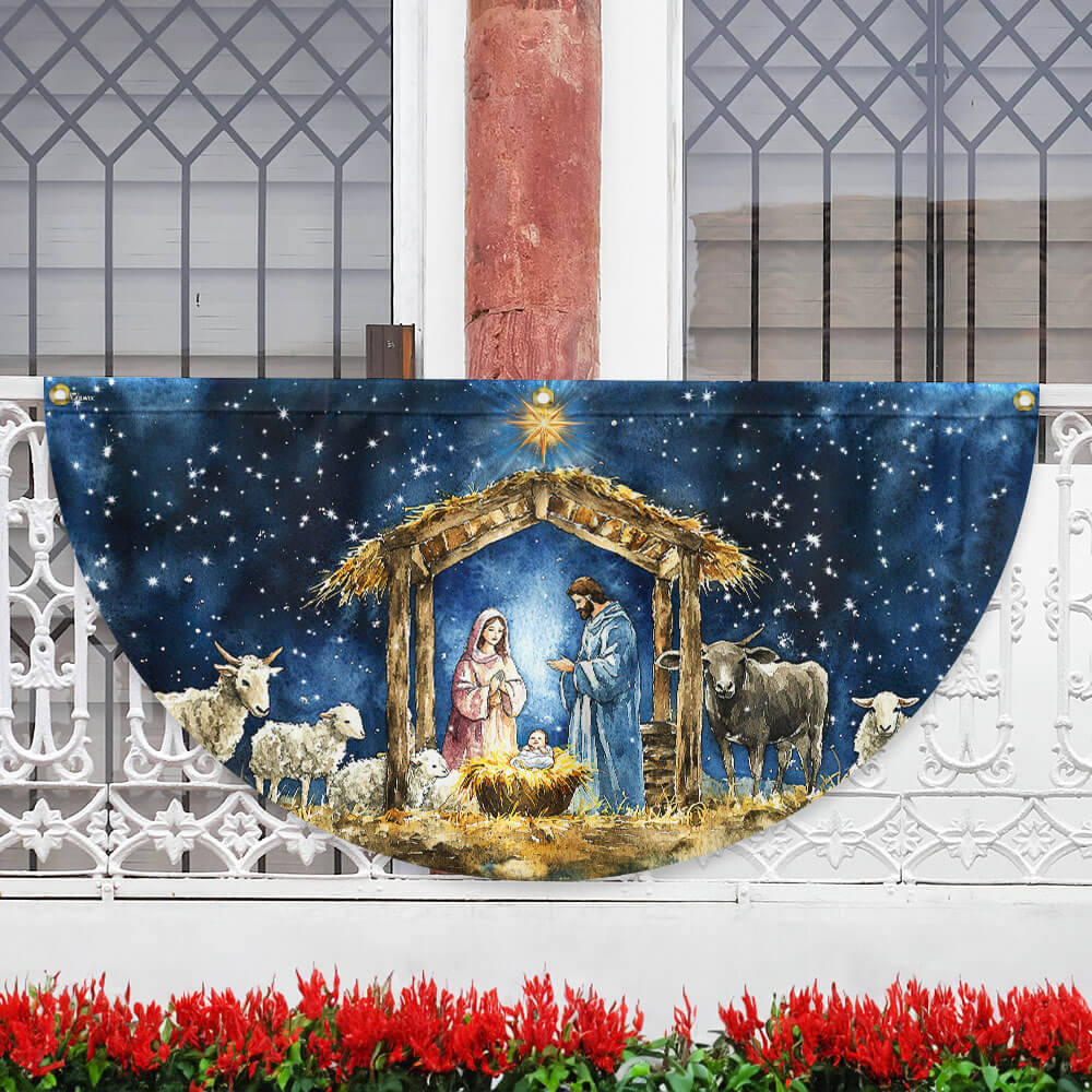 Nativity Of Jesus Christmas Flag Holy Night Christmas Non-Pleated Fan Flag
