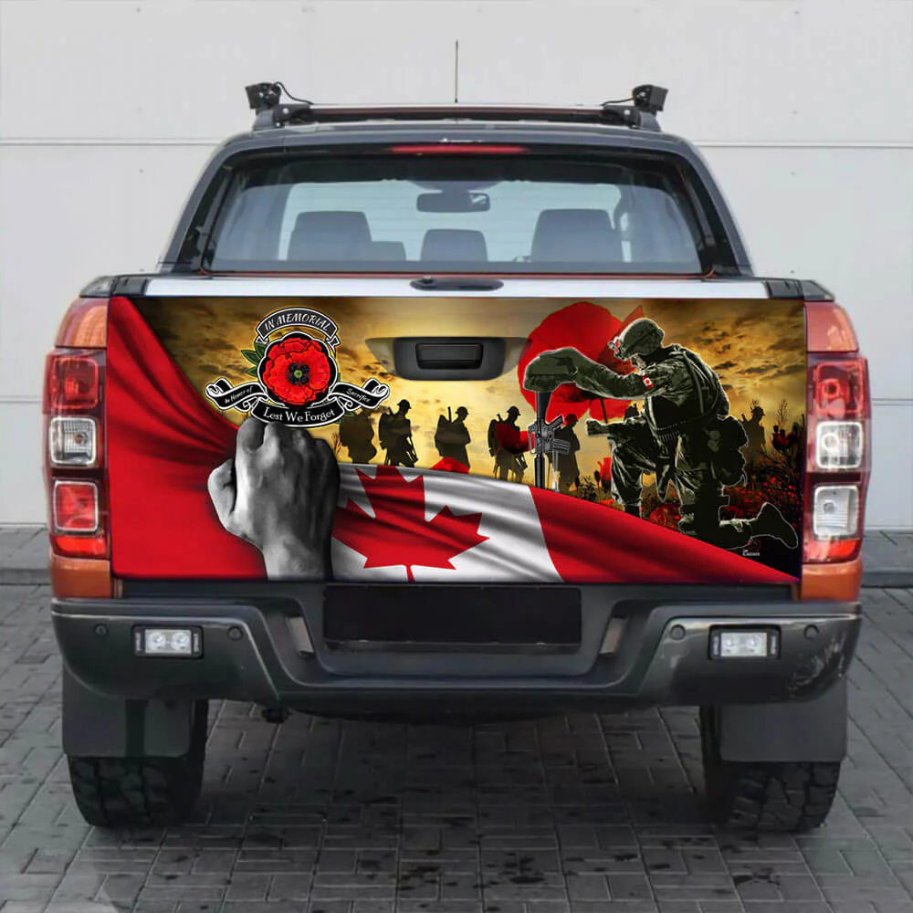 Lest We Forget Poppy Flowers Canadian Veteran Truck Tailgate Decal Sticker Wrap