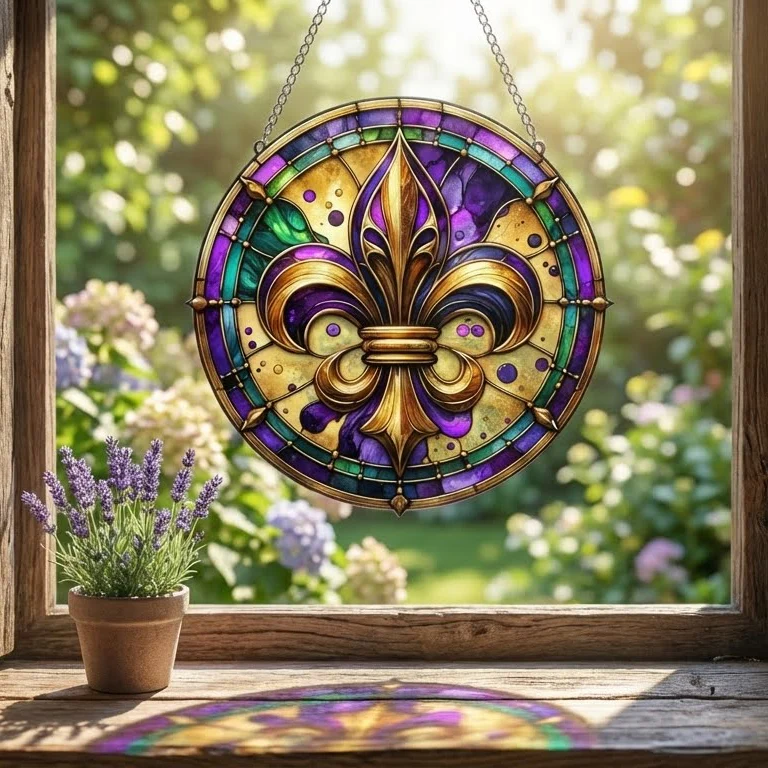 Fleur De Lis Mardi Gras Suncatcher Acrylic Hanging Sign