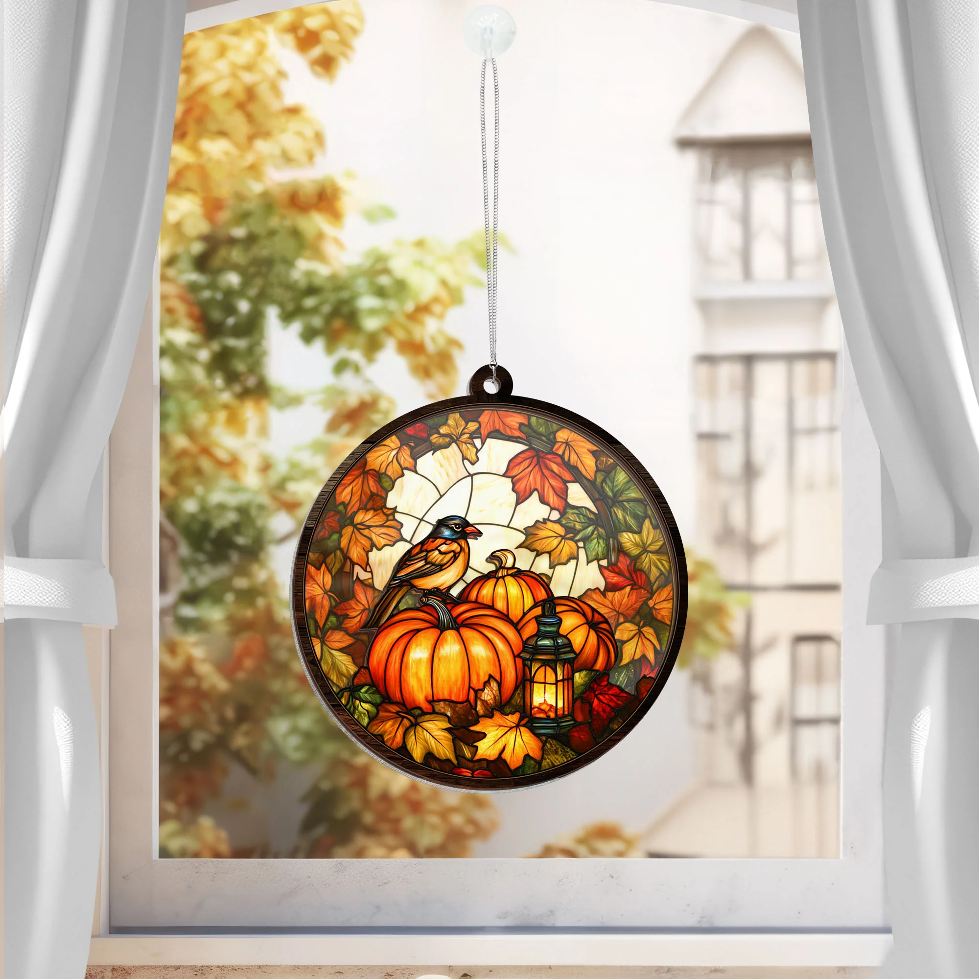 Charming Pumpkin, Fall Pumpkin Lantern Decor 2 Layered Hanging Suncatcher