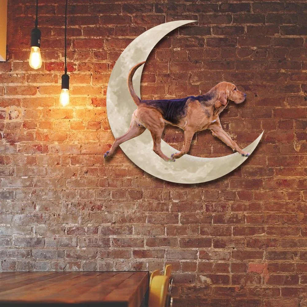 Custom Bloodhound Dog On The Moon Hanging Metal Sign QNK879V75