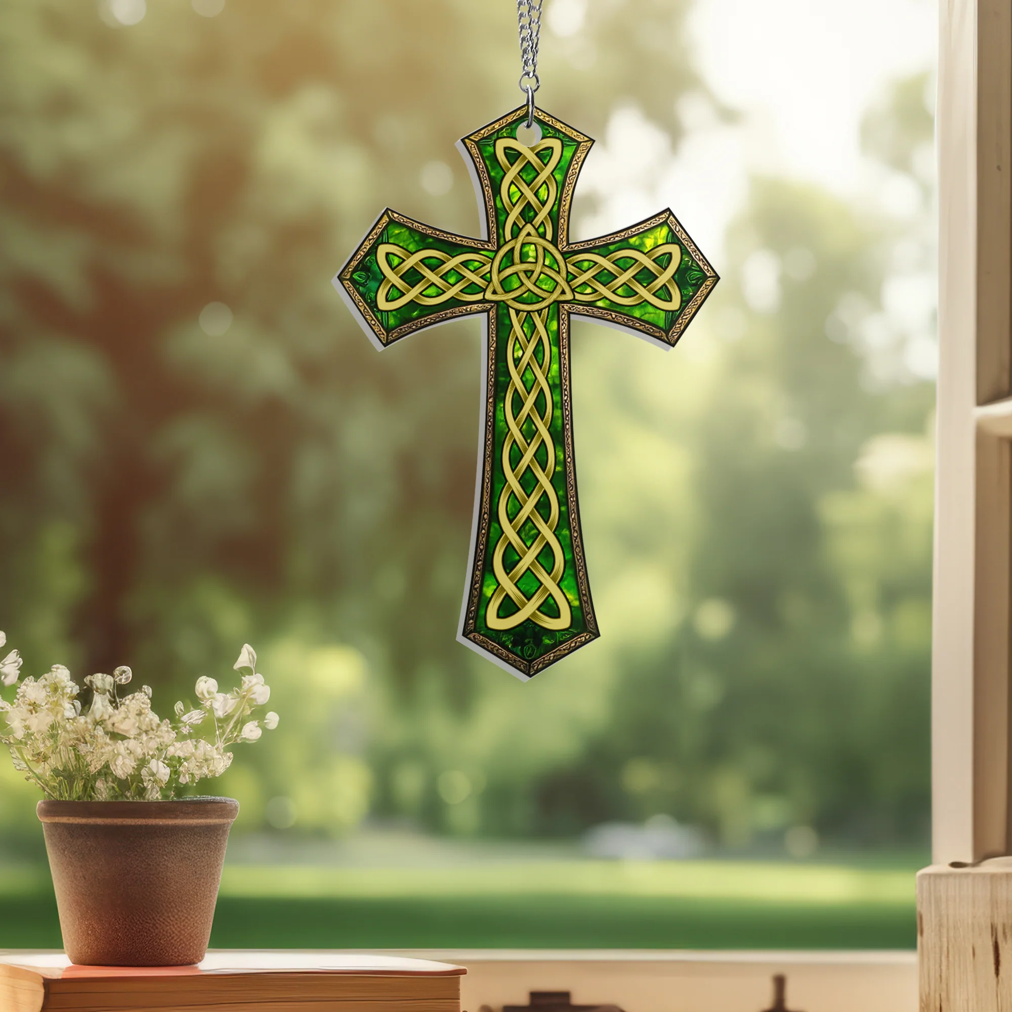 Irish Celtic Cross Christian Cross Saint Patrick's Day Acrylic Suncatcher Hanging