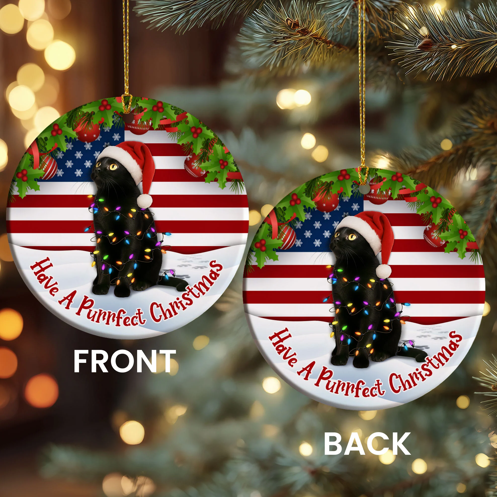 Black Cat Bombay Ceramic Ornament | Have A Purr-fect Christmas for Decor