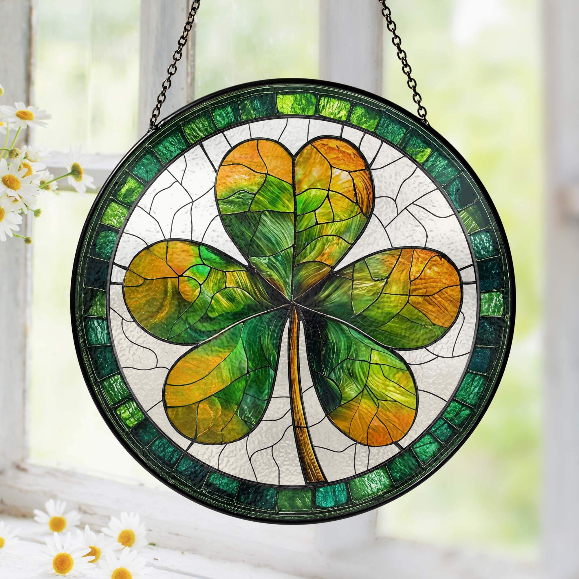 Irish Shamrock St. Patrick's Day Stained Glass Suncatcher