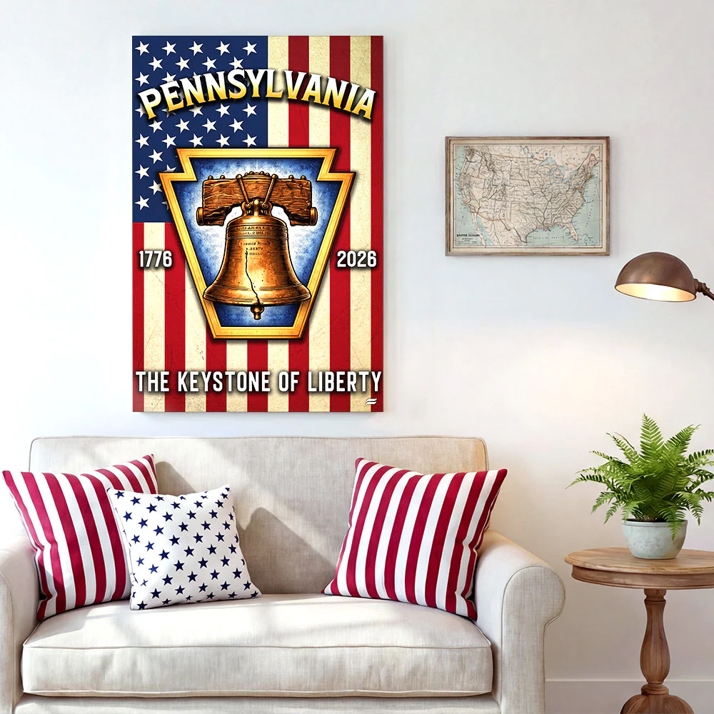 250th Anniversary Canvas Wall Art, Keystone of Liberty Patriotic Decor