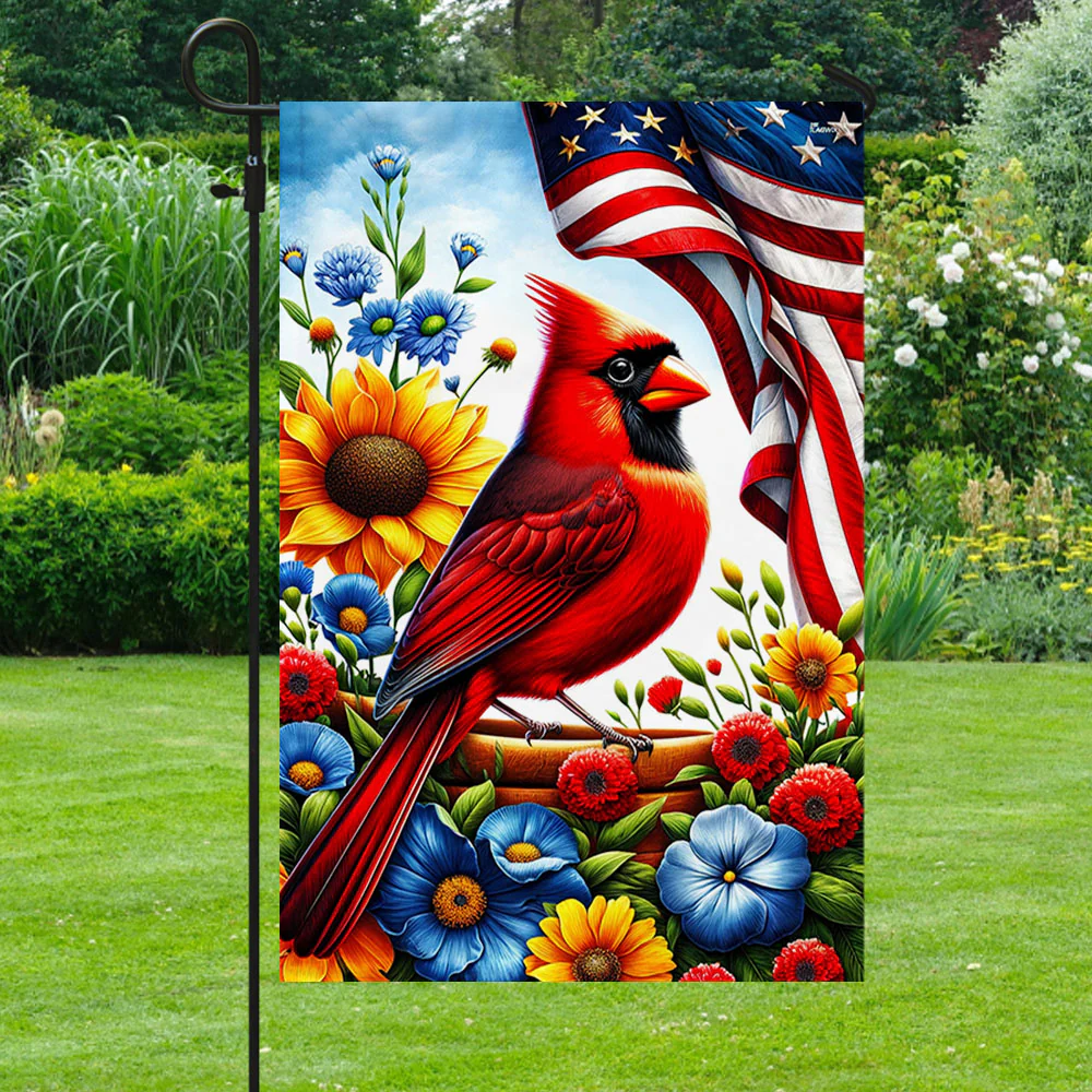 Bimipi American Flag - Patriotic Cardinal 4th of july Floral American Flag